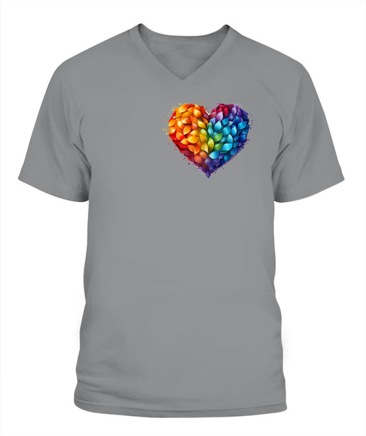 Unisex V-Neck T-Shirt | G64V00 pride parade gay lesbian gift celebrate men women friends heart of leaves ally birthday rainbow colors LGBTQ+